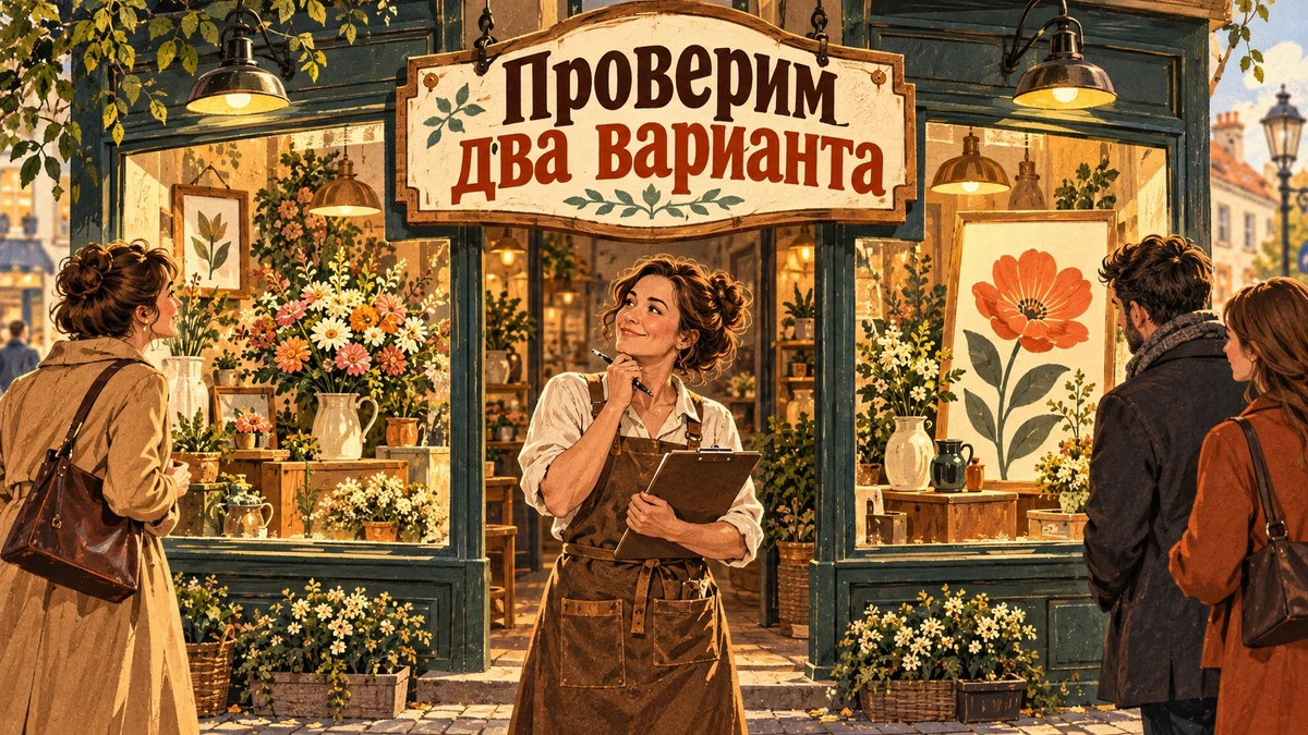 A/B-тест на&nbsp;сайте малого бизнеса: когда имеет смысл&nbsp;— иллюстрация с&nbsp;надписью «Проверим два варианта»