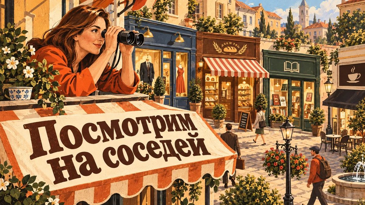 Анализ конкурентов перед созданием сайта: что сравнивать&nbsp;— иллюстрация с&nbsp;надписью «Посмотрим на&nbsp;соседей»