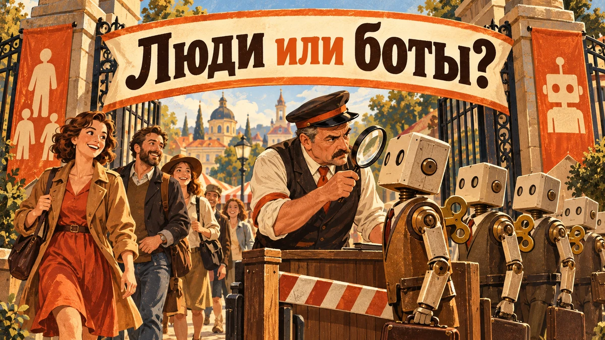 Боты на сайте: как понять, что трафик живой — иллюстрация с надписью «Люди или боты?»