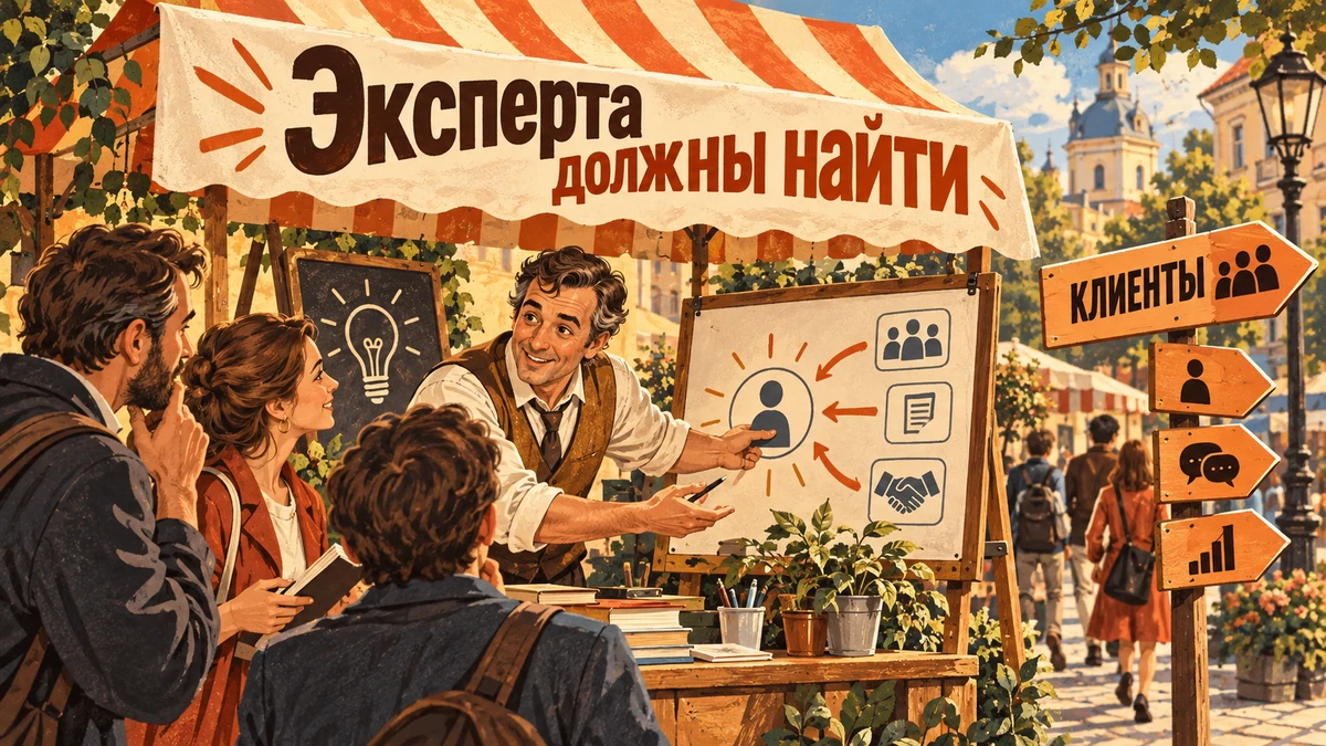 Директ для&nbsp;эксперта и&nbsp;консультанта: как&nbsp;привлекать клиентов&nbsp;— иллюстрация с&nbsp;надписью «Эксперта должны найти»