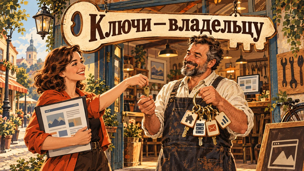 Владелец бизнеса получает ключи и документы от своего сайта.