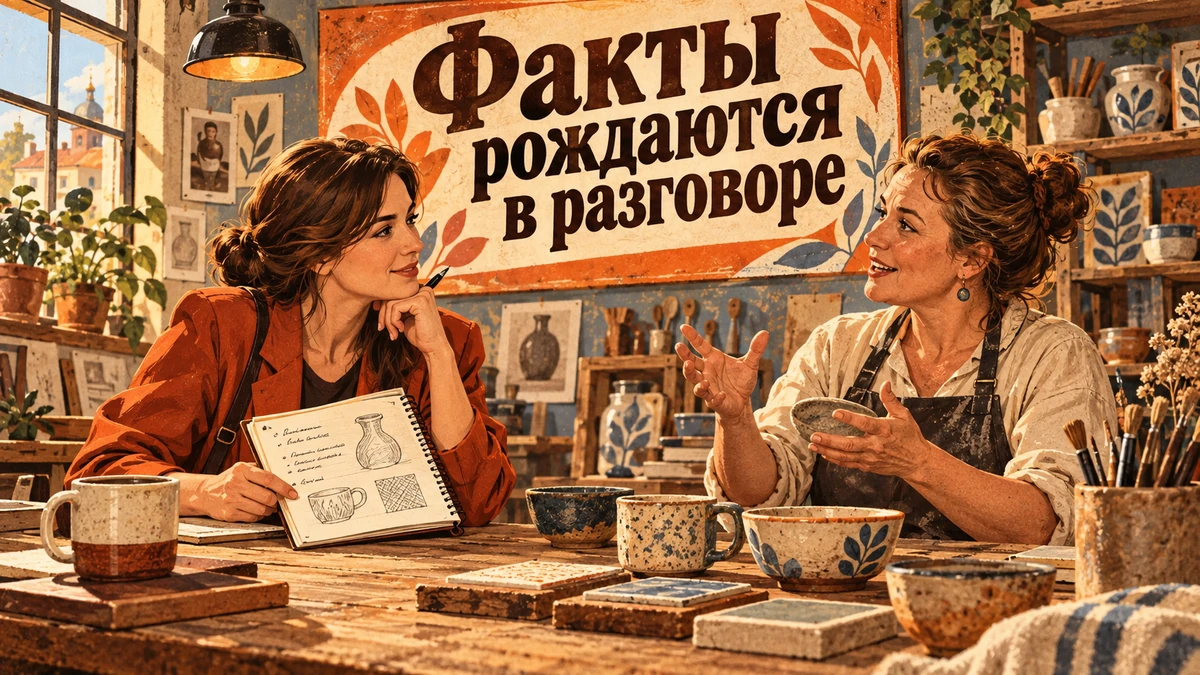 Интервью с&nbsp;владельцем: как&nbsp;собрать факты для&nbsp;текстов сайта&nbsp;— иллюстрация с&nbsp;надписью «Факты рождаются в&nbsp;разговоре»