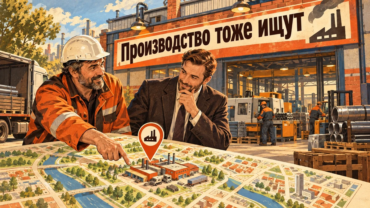 Нужна&nbsp;ли карточка в&nbsp;Картах производству и&nbsp;B2B&nbsp;— иллюстрация с&nbsp;надписью «Производство тоже ищут»