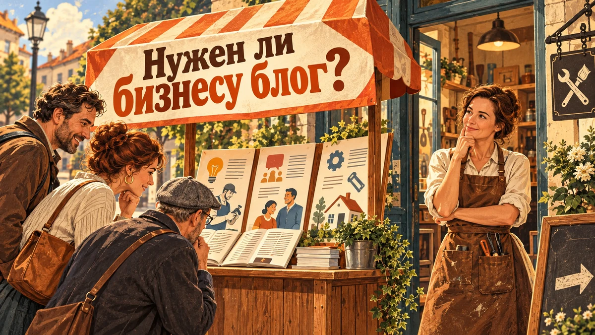 Нужен&nbsp;ли блог сайту услуг&nbsp;— иллюстрация с&nbsp;надписью «Нужен&nbsp;ли бизнесу блог?»