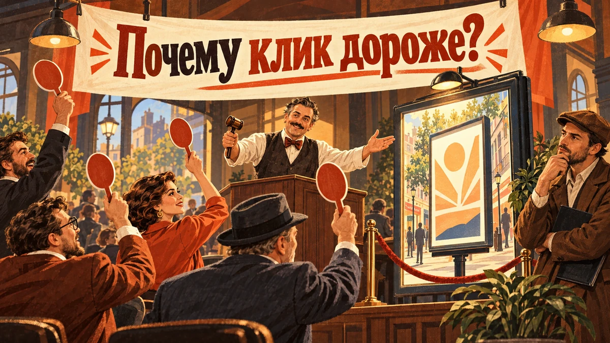 Почему растёт цена клика и что с этим делать — иллюстрация с надписью «Почему клик дороже?»