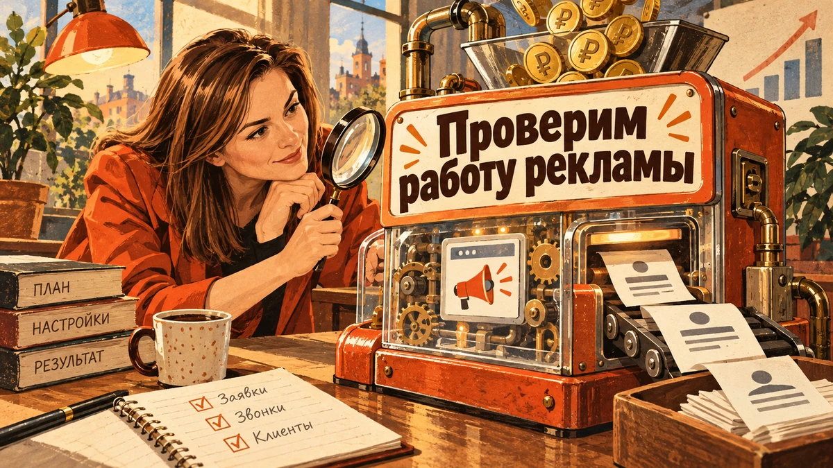 Как&nbsp;проверить работу подрядчика по&nbsp;Директу без&nbsp;глубоких знаний&nbsp;— иллюстрация с&nbsp;надписью «Проверим работу рекламы»