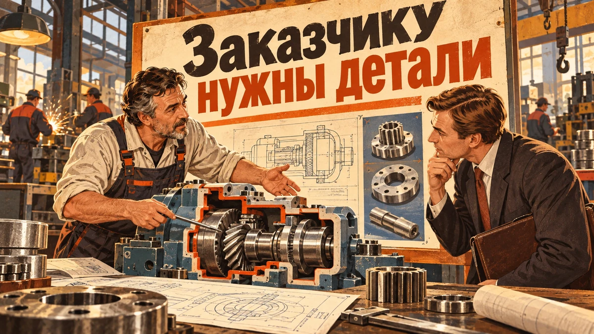 Сайт производственной компании: что важно B2B-заказчику — иллюстрация с надписью «Заказчику нужны детали»