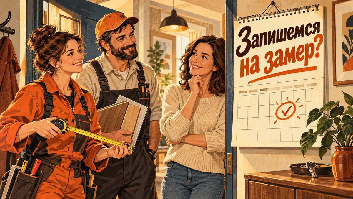 Сайт для услуг с выездом на замер: как довести посетителя до записи — иллюстрация с надписью «Запишемся на замер?»