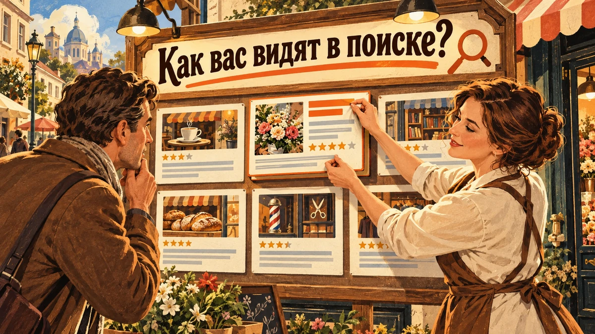Как выглядит сайт в выдаче Яндекса и что можно изменить — иллюстрация с надписью «Как вас видят в поиске?»