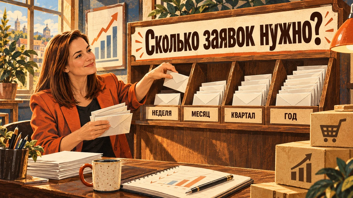 Сколько заявок должен приносить сайт: как&nbsp;поставить цель&nbsp;— иллюстрация с&nbsp;надписью «Сколько заявок нужно?»
