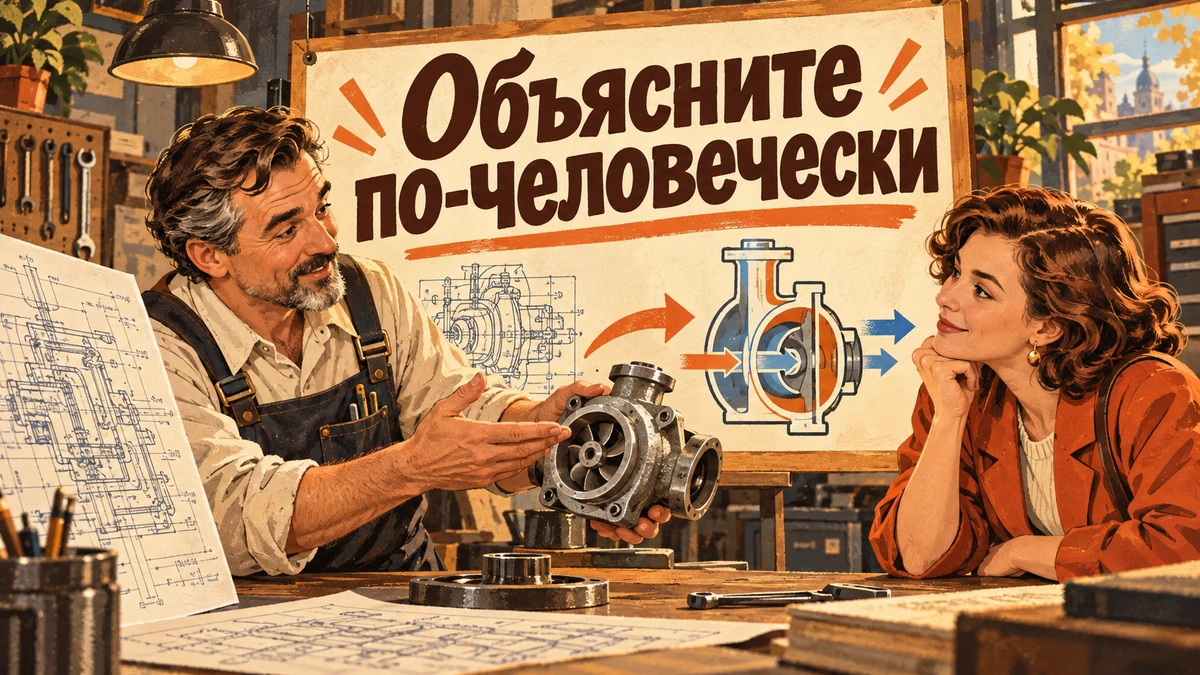 Как объяснить сложную услугу простым языком — иллюстрация с надписью «Объясните по-человечески»