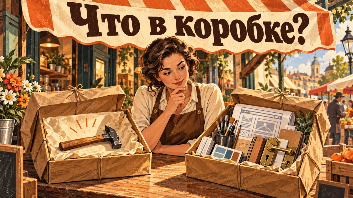 Покупательница сравнивает содержимое двух одинаково оформленных коробок.